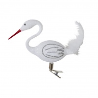 Glass Stork Christmas Decoration In White Glitter Rice DK